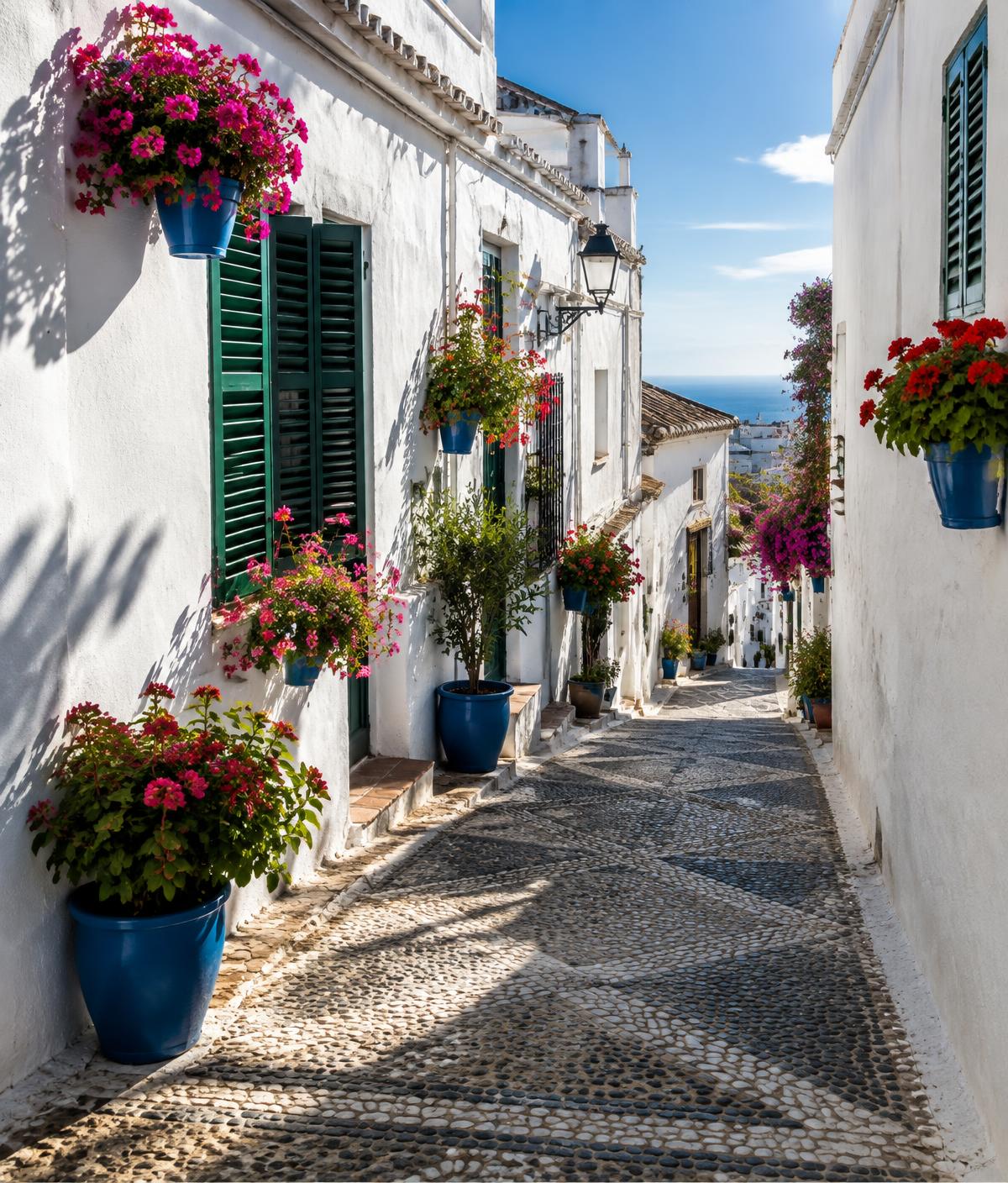 Flower-lined street in Estepona old town